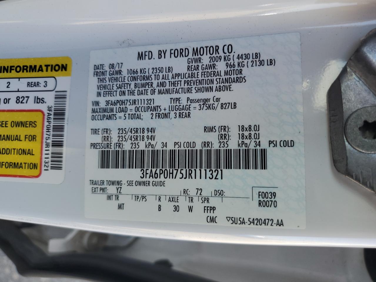 2018 Ford Fusion Se VIN: 3FA6P0H75JR111321 Lot: 82352645