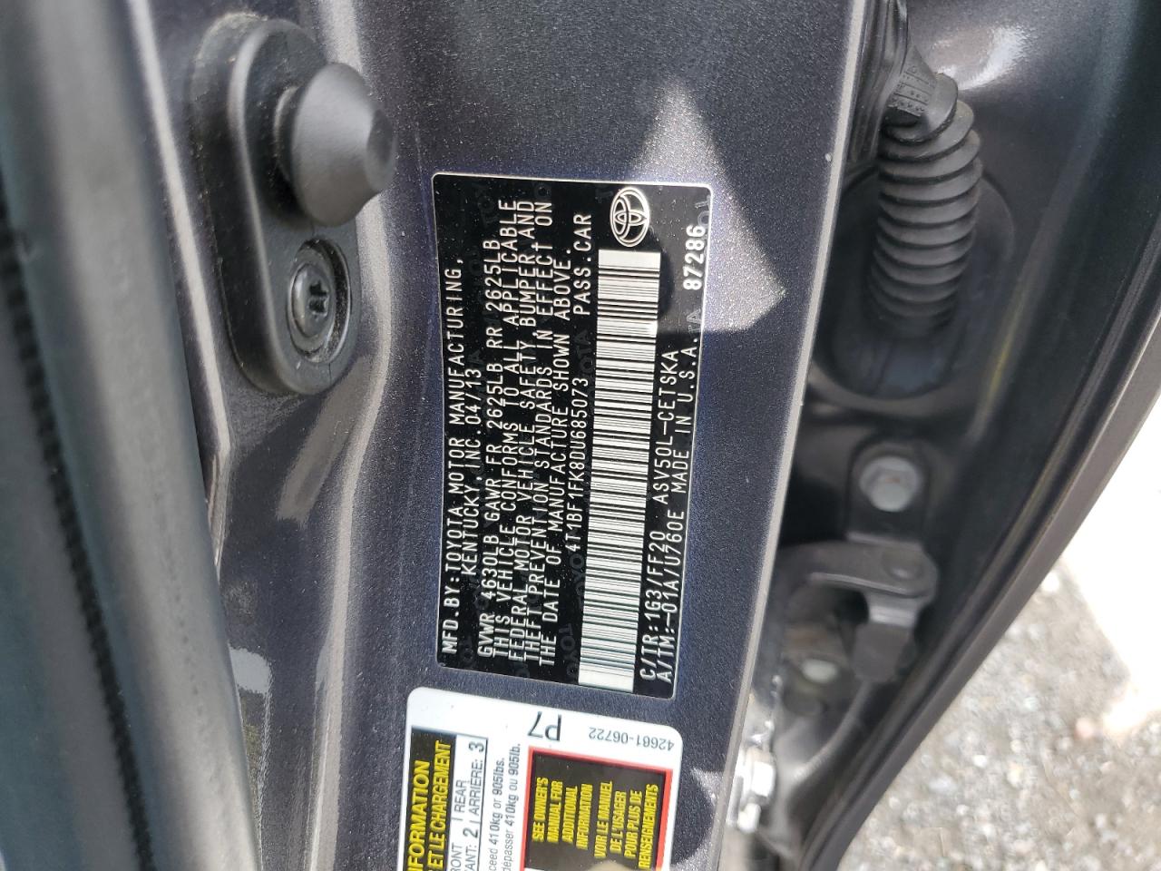 2013 Toyota Camry L VIN: 4T1BF1FK8DU685073 Lot: 82293385