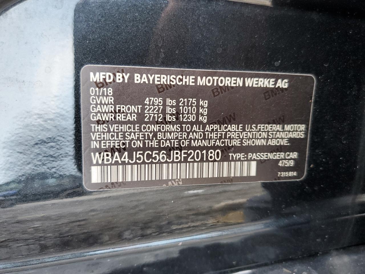 2018 BMW 440I Gran Coupe VIN: WBA4J5C56JBF20180 Lot: 84401425
