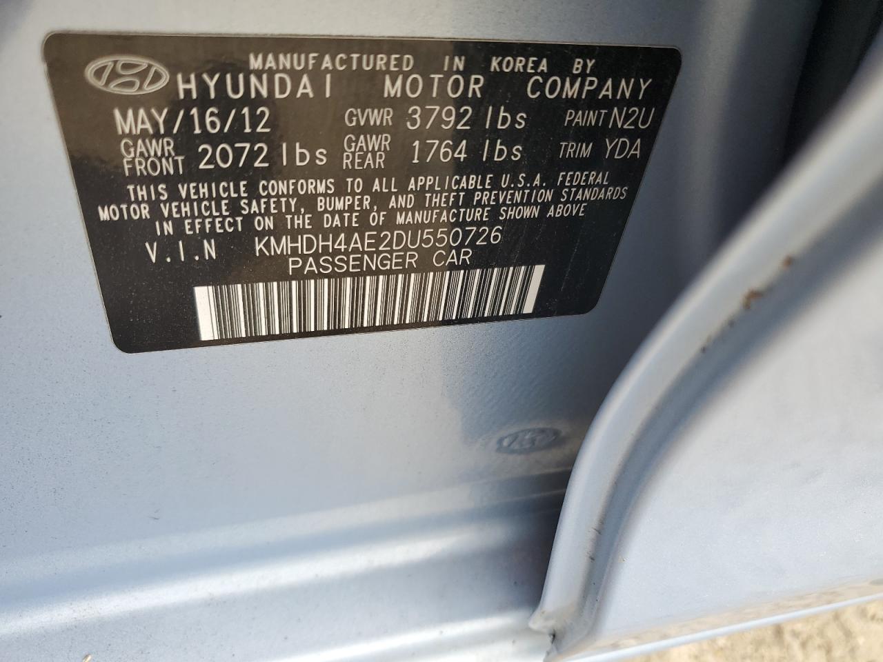 2013 Hyundai Elantra Gls VIN: KMHDH4AE2DU550726 Lot: 81806615