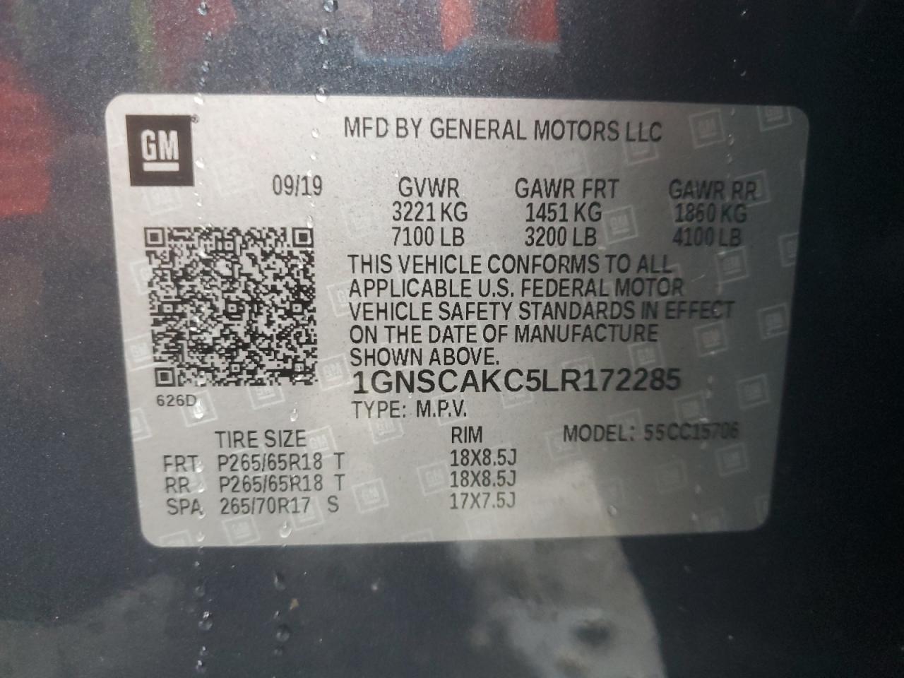 2020 Chevrolet Tahoe C1500 Ls VIN: 1GNSCAKC5LR172285 Lot: 86255485