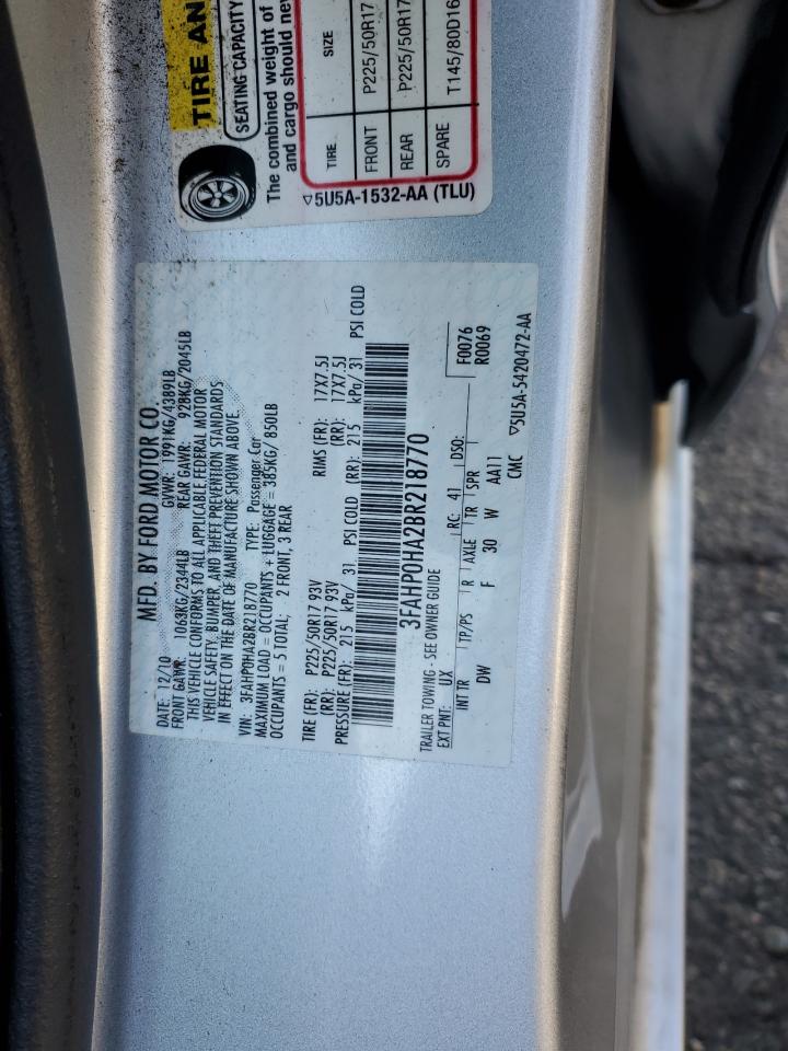 2011 Ford Fusion Se VIN: 3FAHP0HA2BR218770 Lot: 82559815