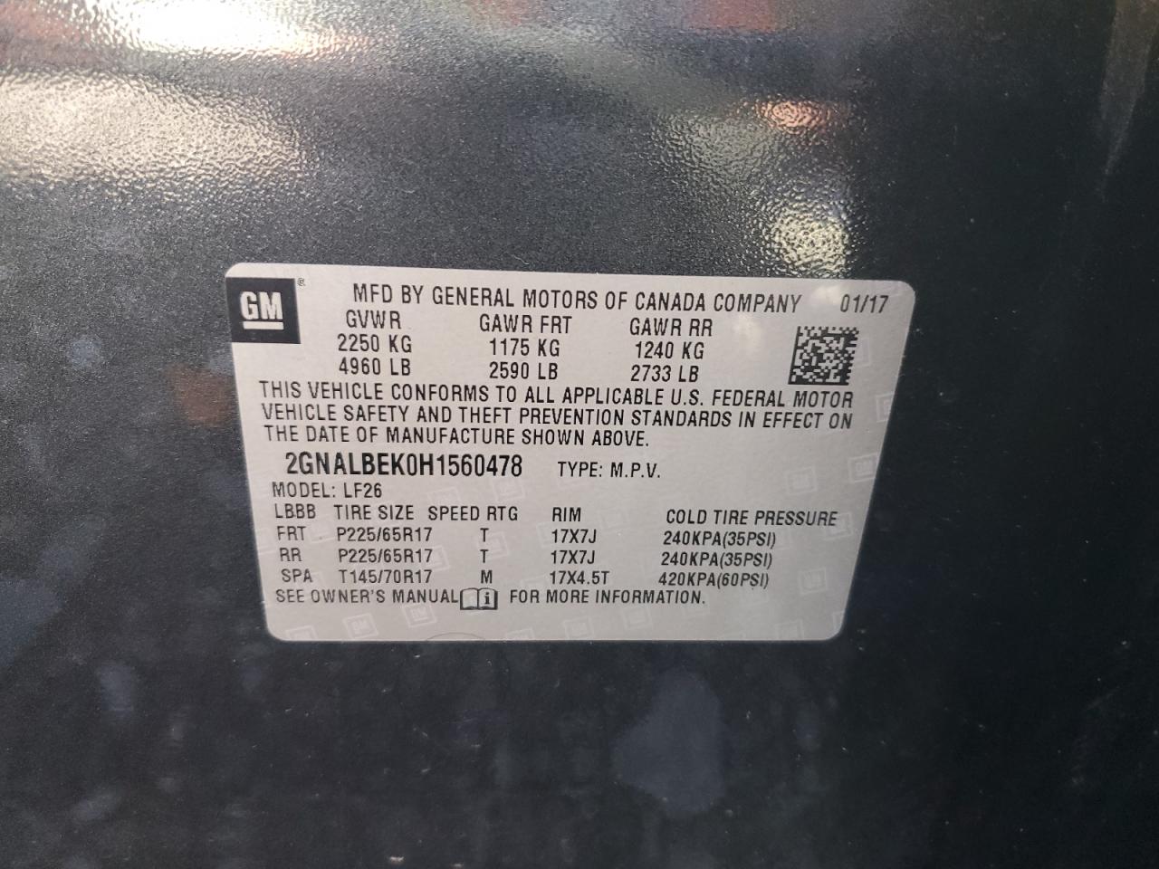 2017 Chevrolet Equinox Ls VIN: 2GNALBEK0H1560478 Lot: 87289445