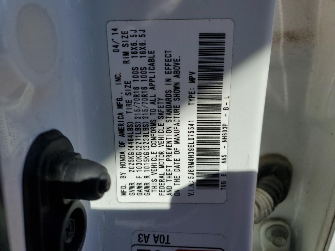 2014 Honda Cr-V Lx VIN: 5J6RM4H39EL075541 Lot: 86059075