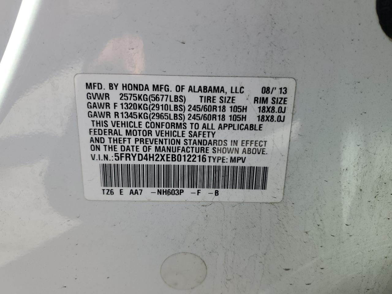 2014 Acura Mdx VIN: 5FRYD4H2XEB012216 Lot: 84204025