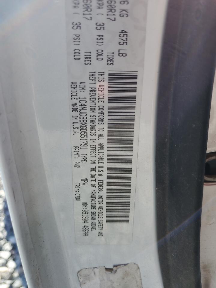 2016 Jeep Compass Sport VIN: 1C4NJDBBXGD551791 Lot: 86481765