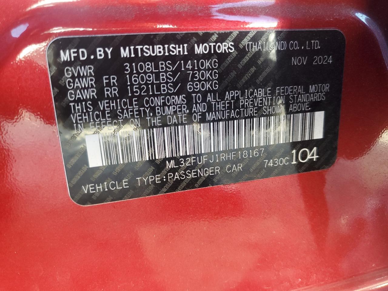 2024 Mitsubishi Mirage G4 Es VIN: ML32FUFJ1RHF18167 Lot: 91219705