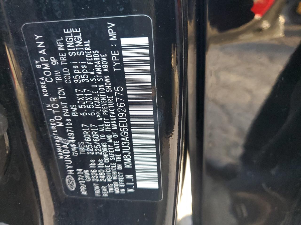 2014 Hyundai Tucson Gls VIN: KM8JU3AG6EU926775 Lot: 85667145