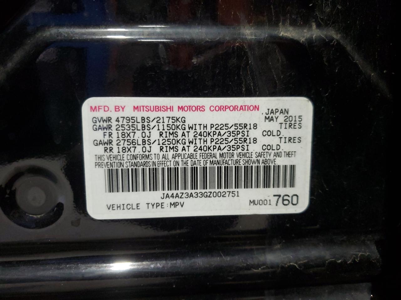 2016 Mitsubishi Outlander Se VIN: JA4AZ3A33GZ002751 Lot: 85544855