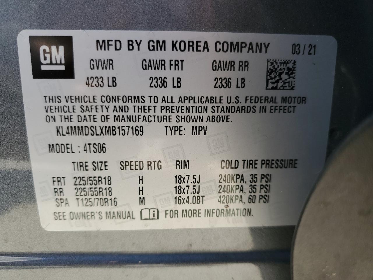 2021 Buick Encore Gx Select VIN: KL4MMDSLXMB157169 Lot: 86473035