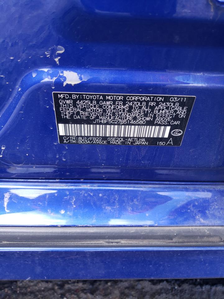 2011 Lexus Is 250 VIN: JTHBF5C27B5146580 Lot: 85505145
