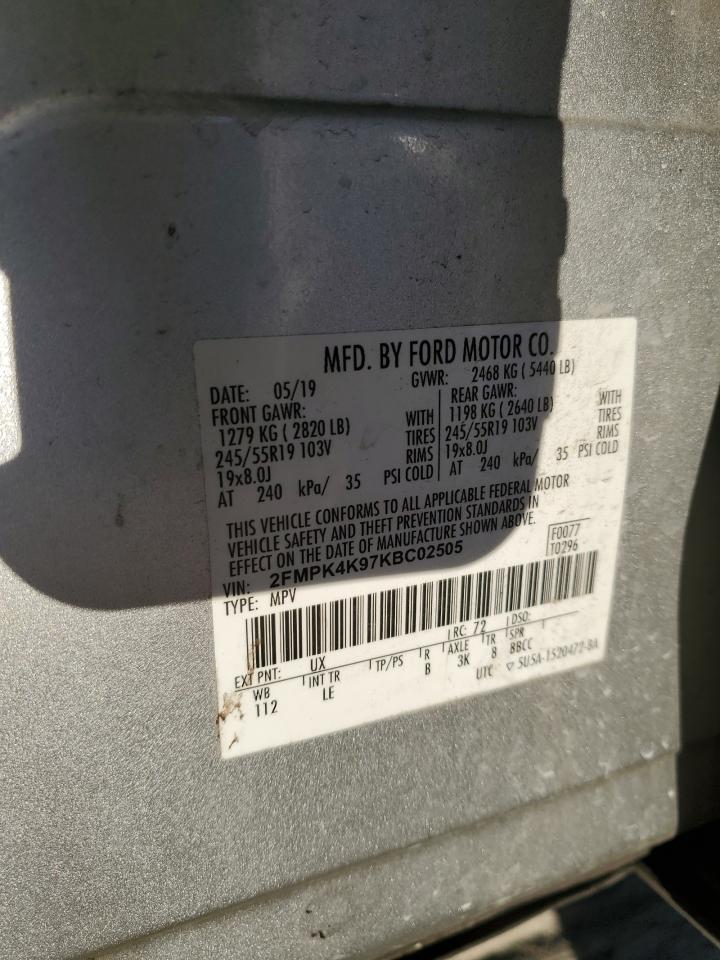 2019 Ford Edge Titanium VIN: 2FMPK4K97KBC02505 Lot: 87378845