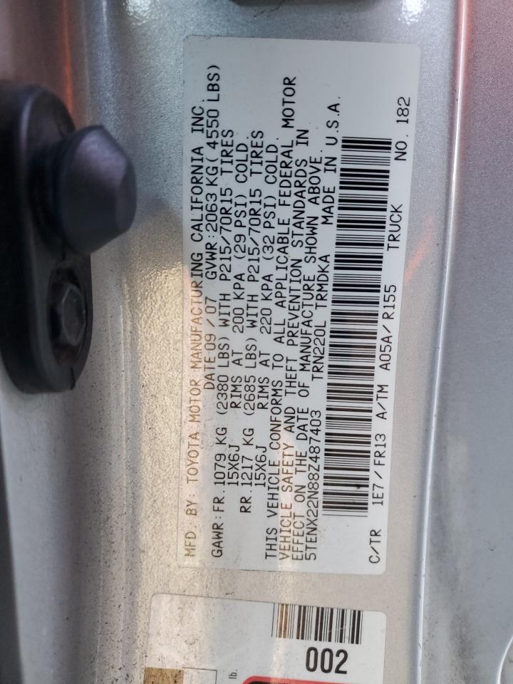 2008 Toyota Tacoma VIN: 5TENX22N88Z487403 Lot: 85570915