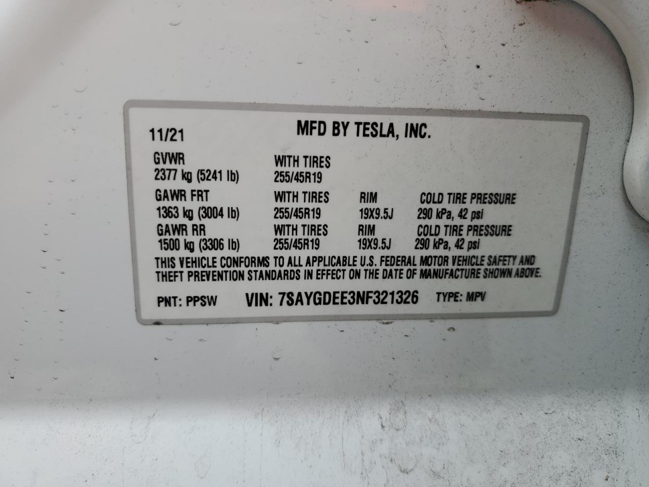 2022 Tesla Model Y VIN: 7SAYGDEE3NF321326 Lot: 87405735