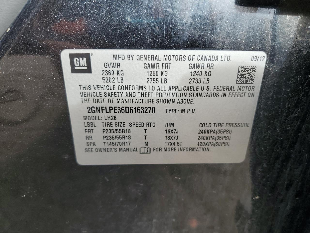 2013 Chevrolet Equinox Lt VIN: 2GNFLPE36D6163270 Lot: 82503485
