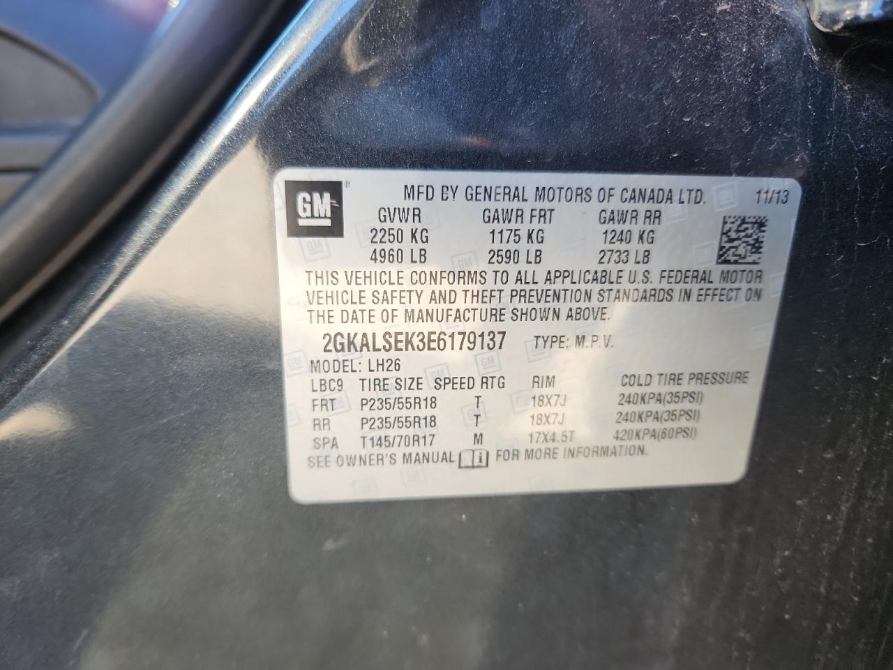 2014 GMC Terrain Slt VIN: 2GKALSEK3E6179137 Lot: 82632445