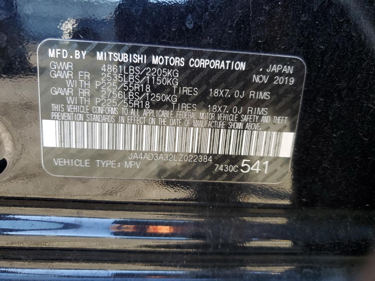 2020 Mitsubishi Outlander Se VIN: JA4AD3A32LZ022384 Lot: 86107215