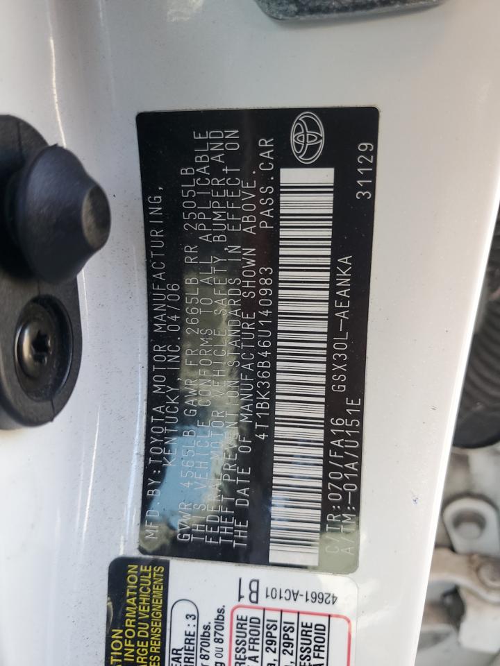 2006 Toyota Avalon Xl VIN: 4T1BK36B46U140983 Lot: 82437025