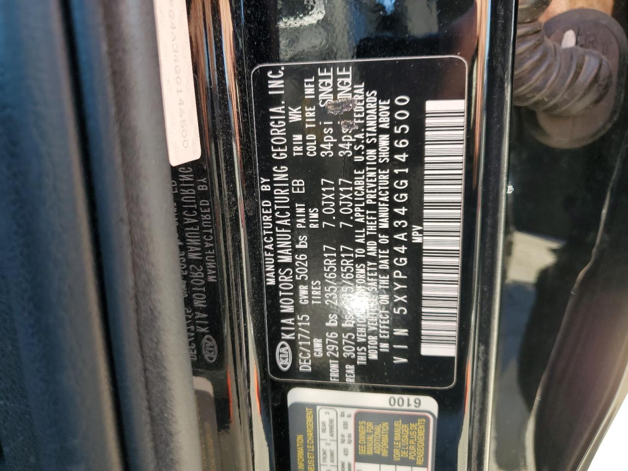 2016 Kia Sorento Lx VIN: 5XYPG4A34GG146500 Lot: 84559205