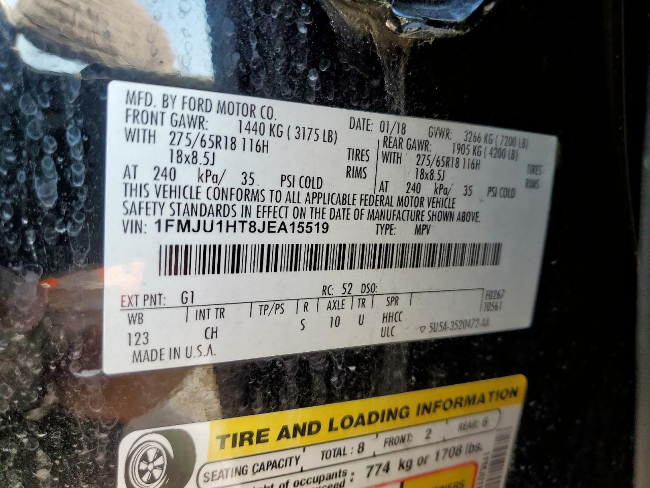 2018 Ford Expedition Xlt VIN: 1FMJU1HT8JEA15519 Lot: 85301665