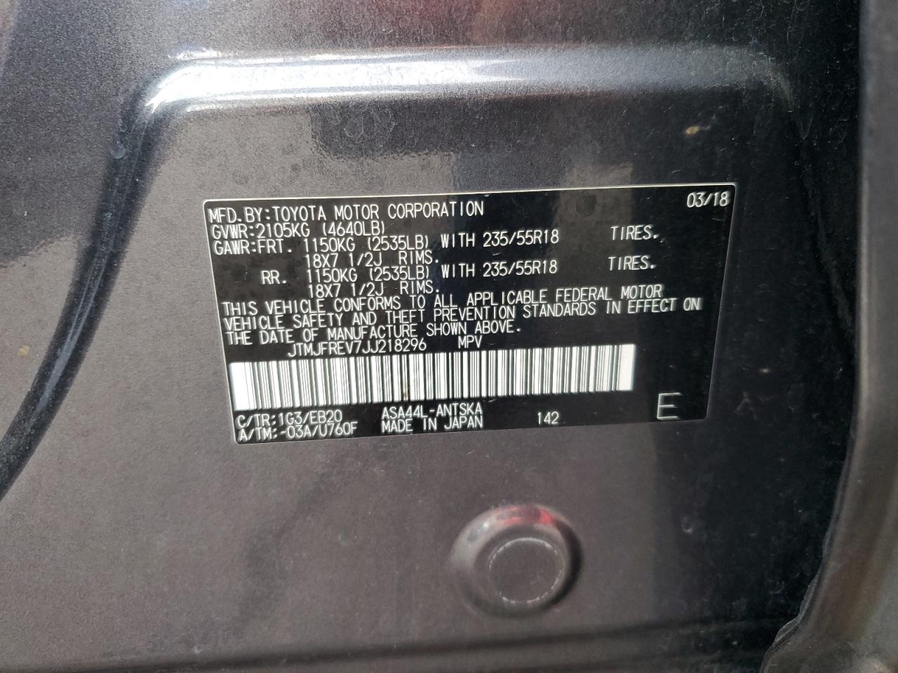 2018 Toyota Rav4 Se VIN: JTMJFREV7JJ218296 Lot: 82390195