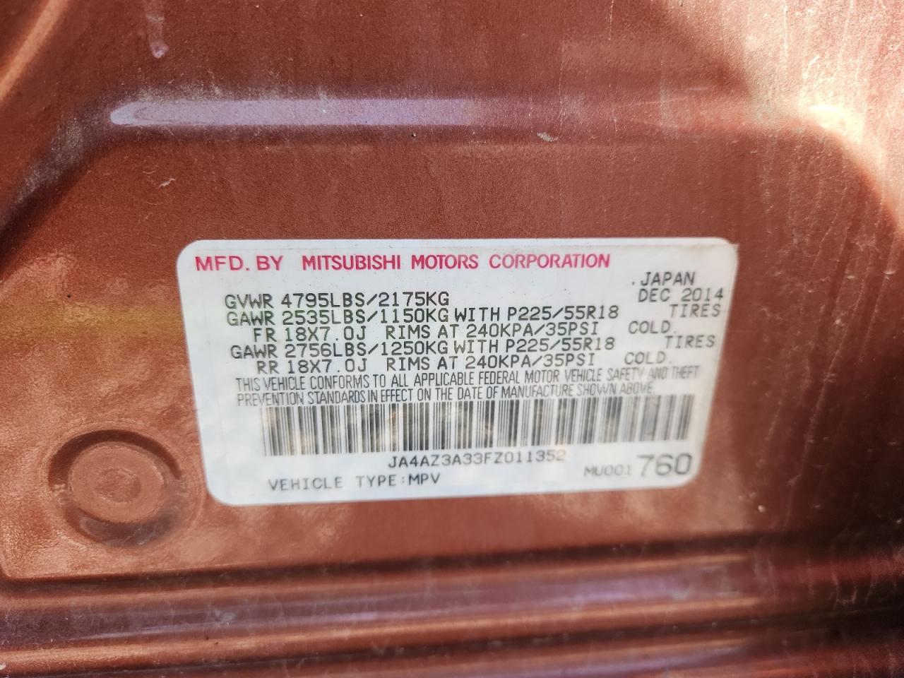 2015 Mitsubishi Outlander Se VIN: JA4AZ3A33FZ011352 Lot: 82452795
