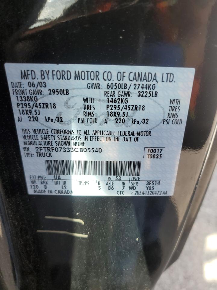 2003 Ford F150 Svt Lightning VIN: 2FTRF07333CB05540 Lot: 84194575