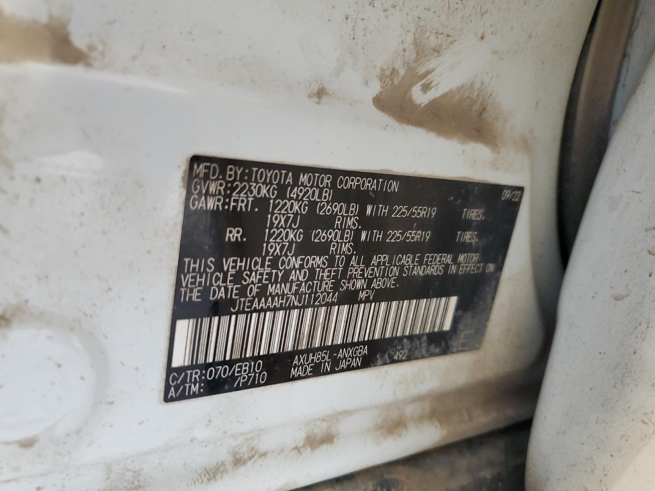 2022 Toyota Venza Le VIN: JTEAAAAH7NJ112044 Lot: 84437295