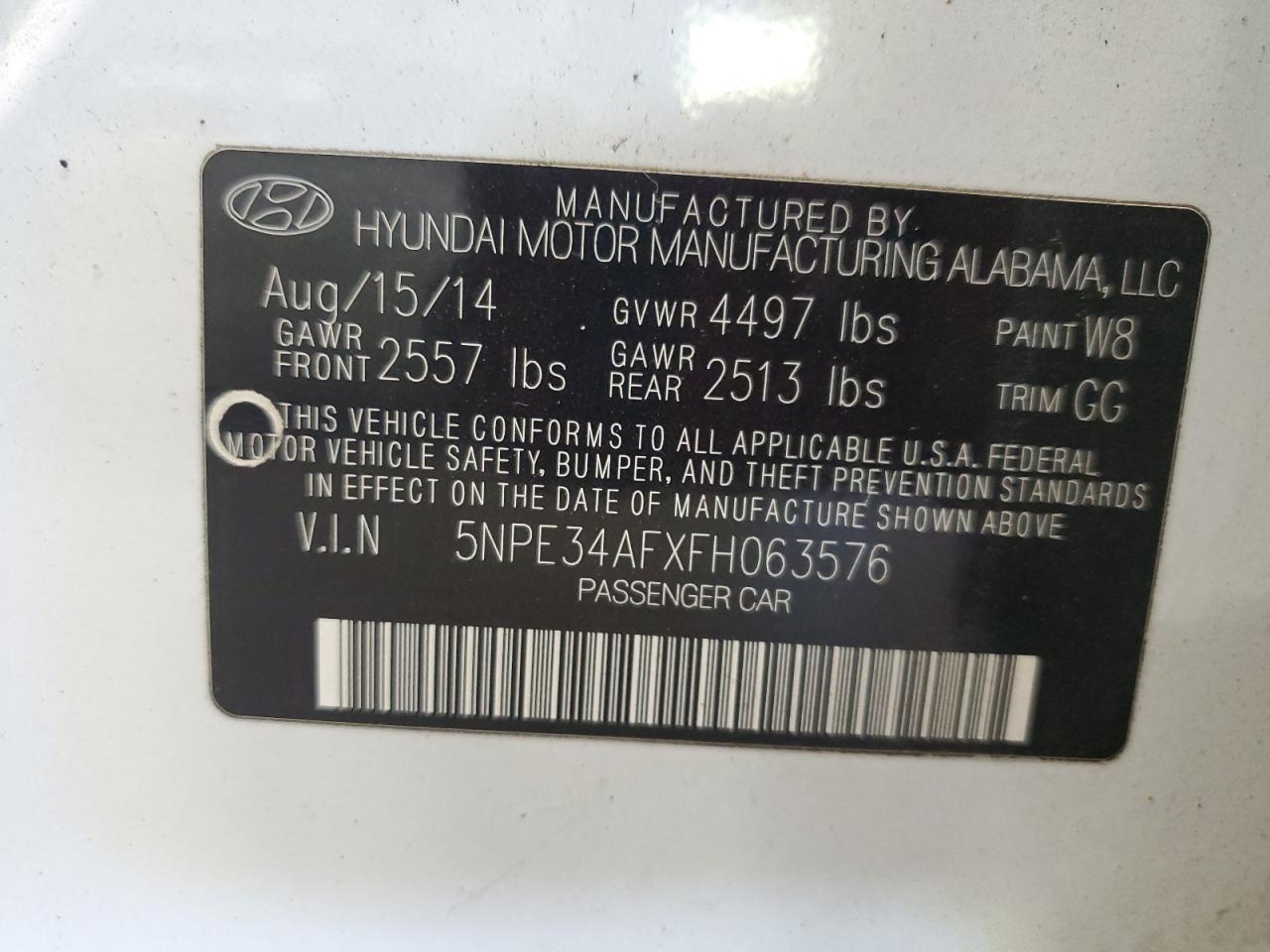 2015 Hyundai Sonata Sport VIN: 5NPE34AFXFH063576 Lot: 85728625