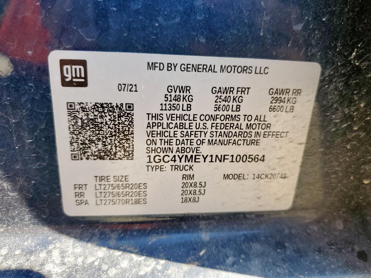 2022 Chevrolet Silverado K2500 Custom VIN: 1GC4YMEY1NF100564 Lot: 85917365