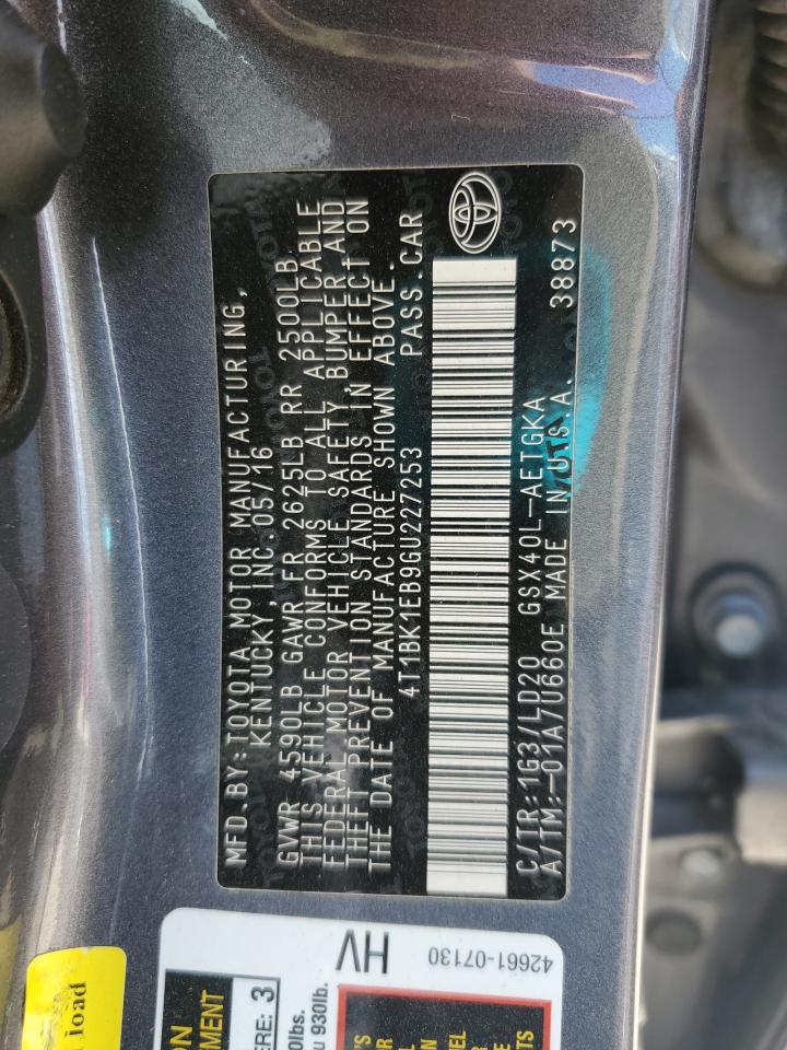 2016 Toyota Avalon Xle VIN: 4T1BK1EB9GU227253 Lot: 84539215