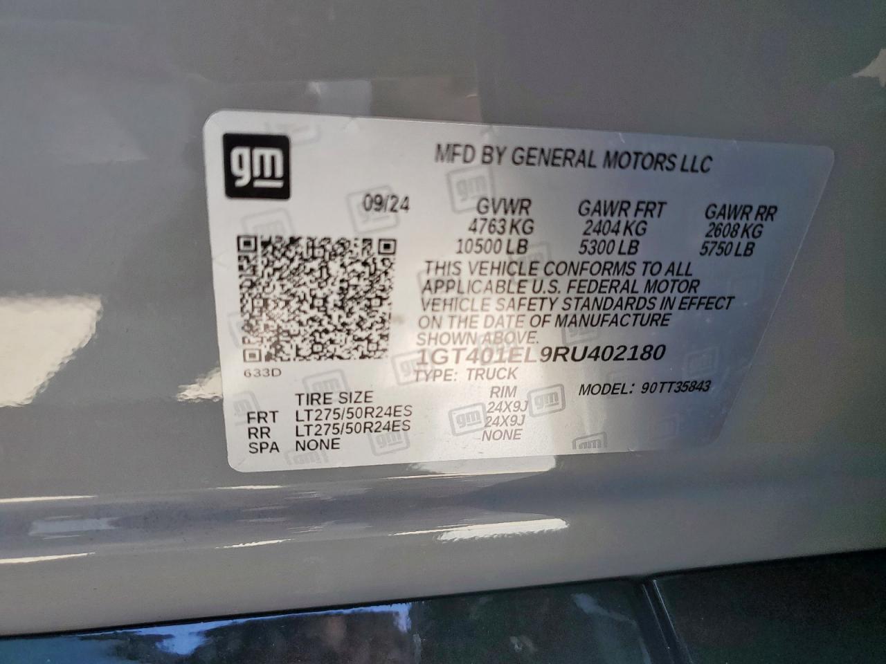 2024 GMC Sierra Denali VIN: 1GT401EL9RU402180 Lot: 90129965