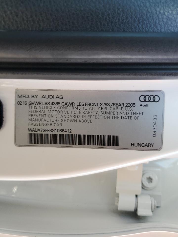 2016 Audi A3 Premium VIN: WAUA7GFF3G1086412 Lot: 85907795