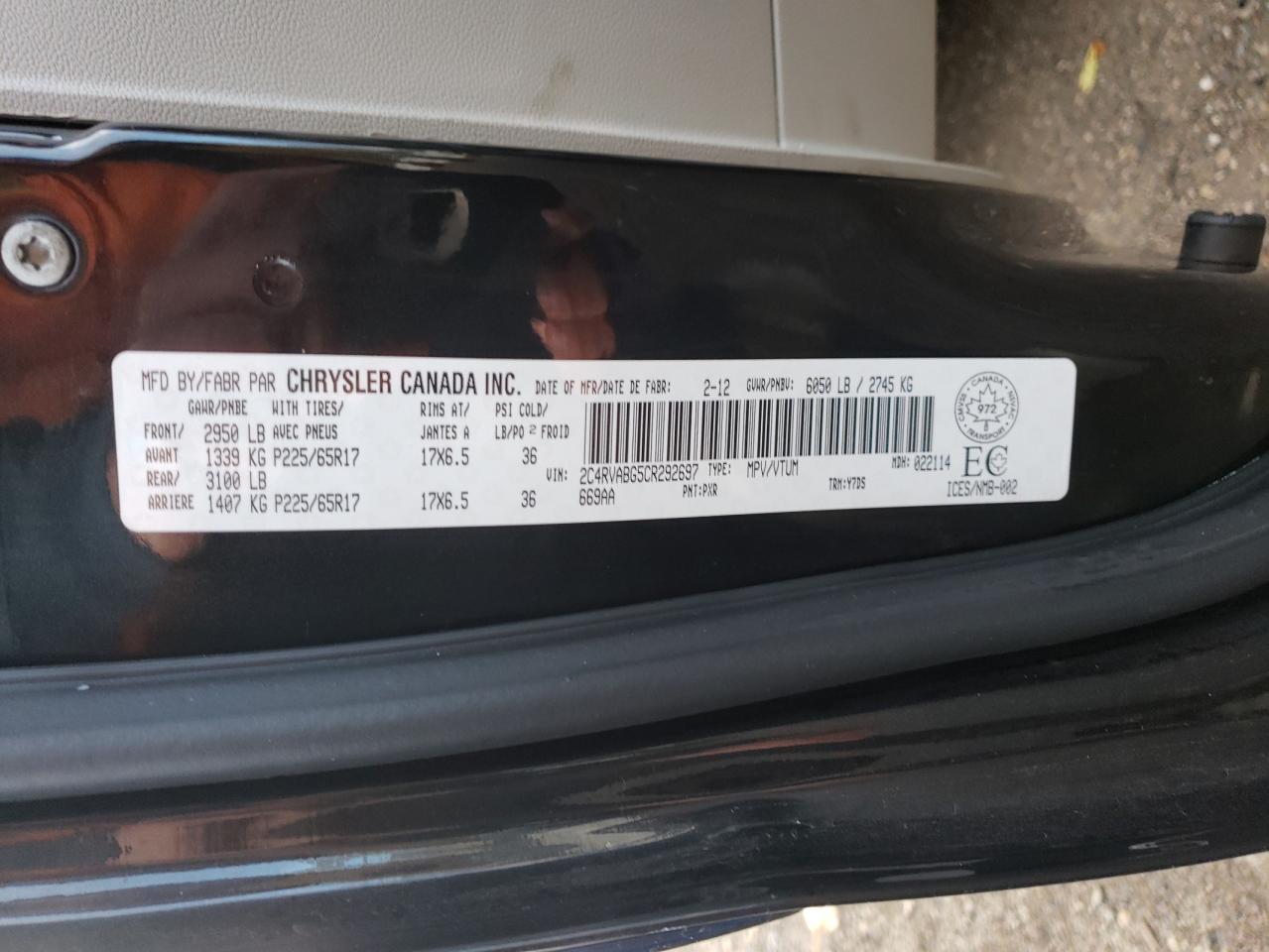 2012 Volkswagen Routan Se VIN: 2C4RVABG5CR292697 Lot: 87095645