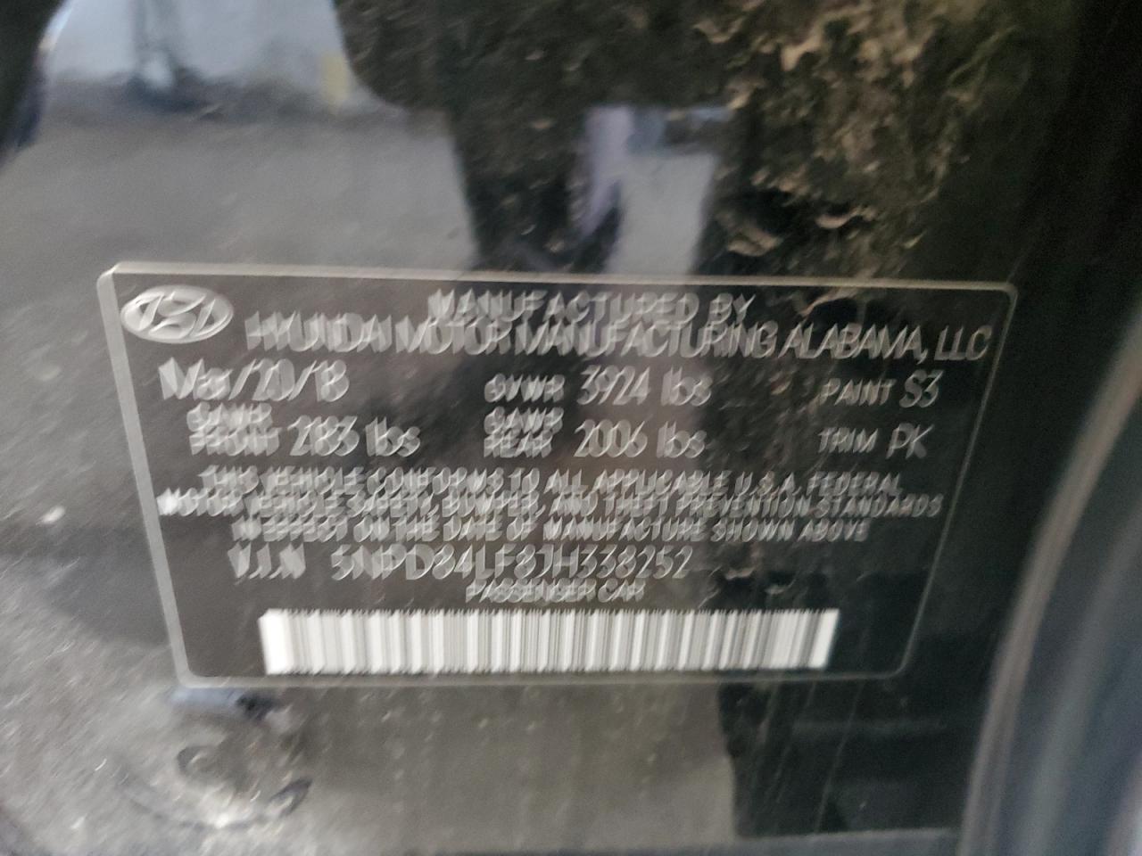 2018 Hyundai Elantra Sel VIN: 5NPD84LF8JH338252 Lot: 86314145