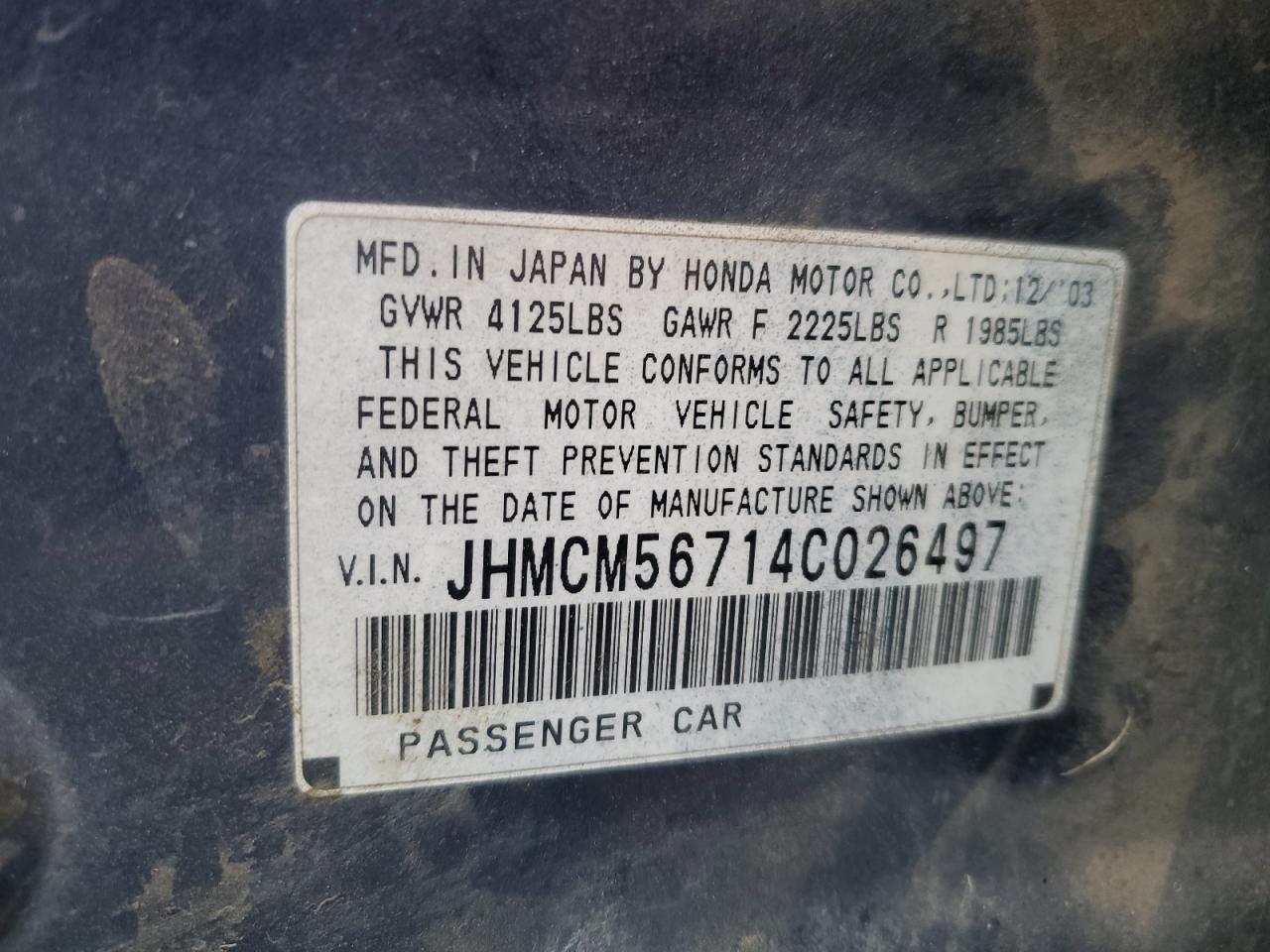 2004 Honda Accord Ex VIN: JHMCM56714C026497 Lot: 81966615