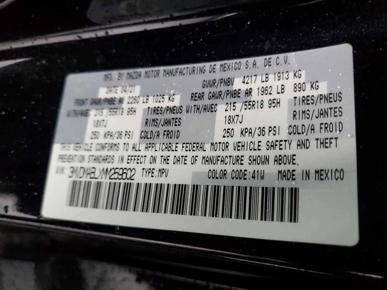 2021 Mazda Cx-30 Select VIN: 3MVDMABLXMM259602 Lot: 86546915