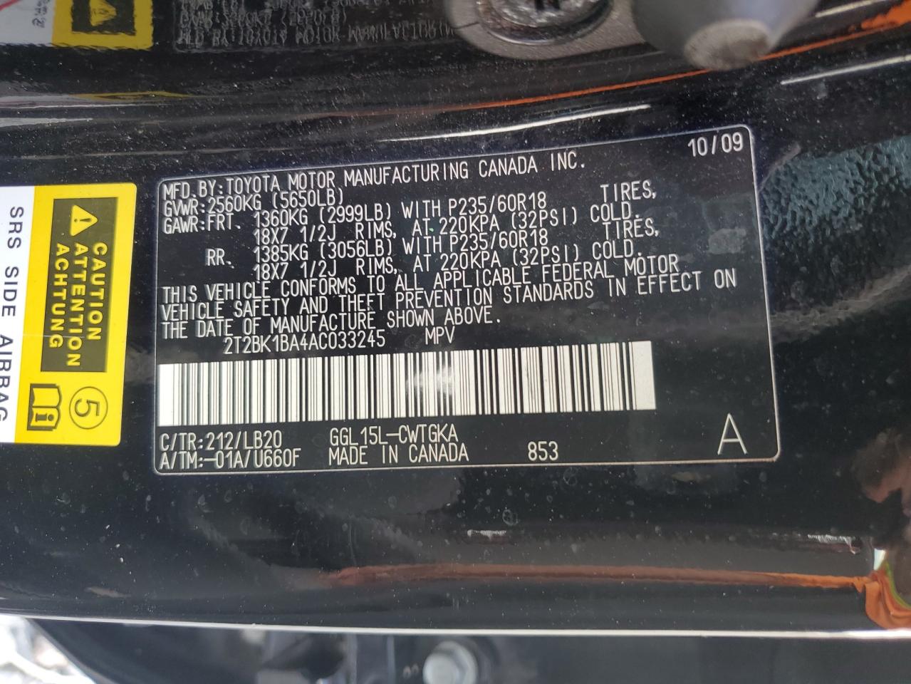 2010 Lexus Rx 350 VIN: 2T2BK1BA4AC033245 Lot: 85114285