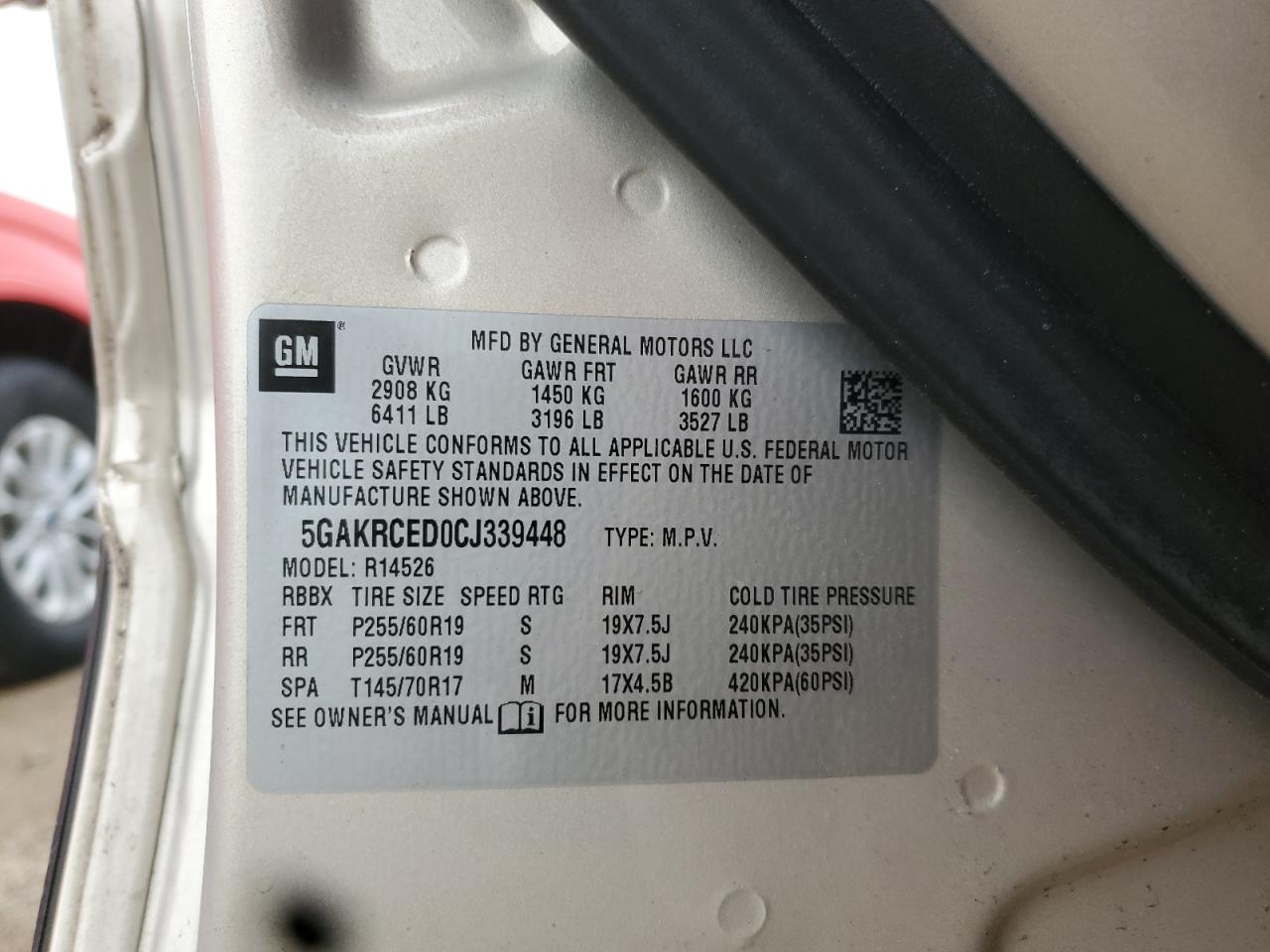 2012 Buick Enclave VIN: 5GAKRCED0CJ339448 Lot: 87447245