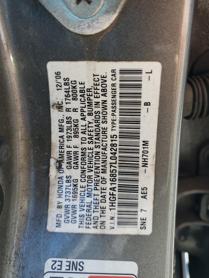 2007 Honda Civic Ex VIN: 1HGFA16857L042815 Lot: 86314285