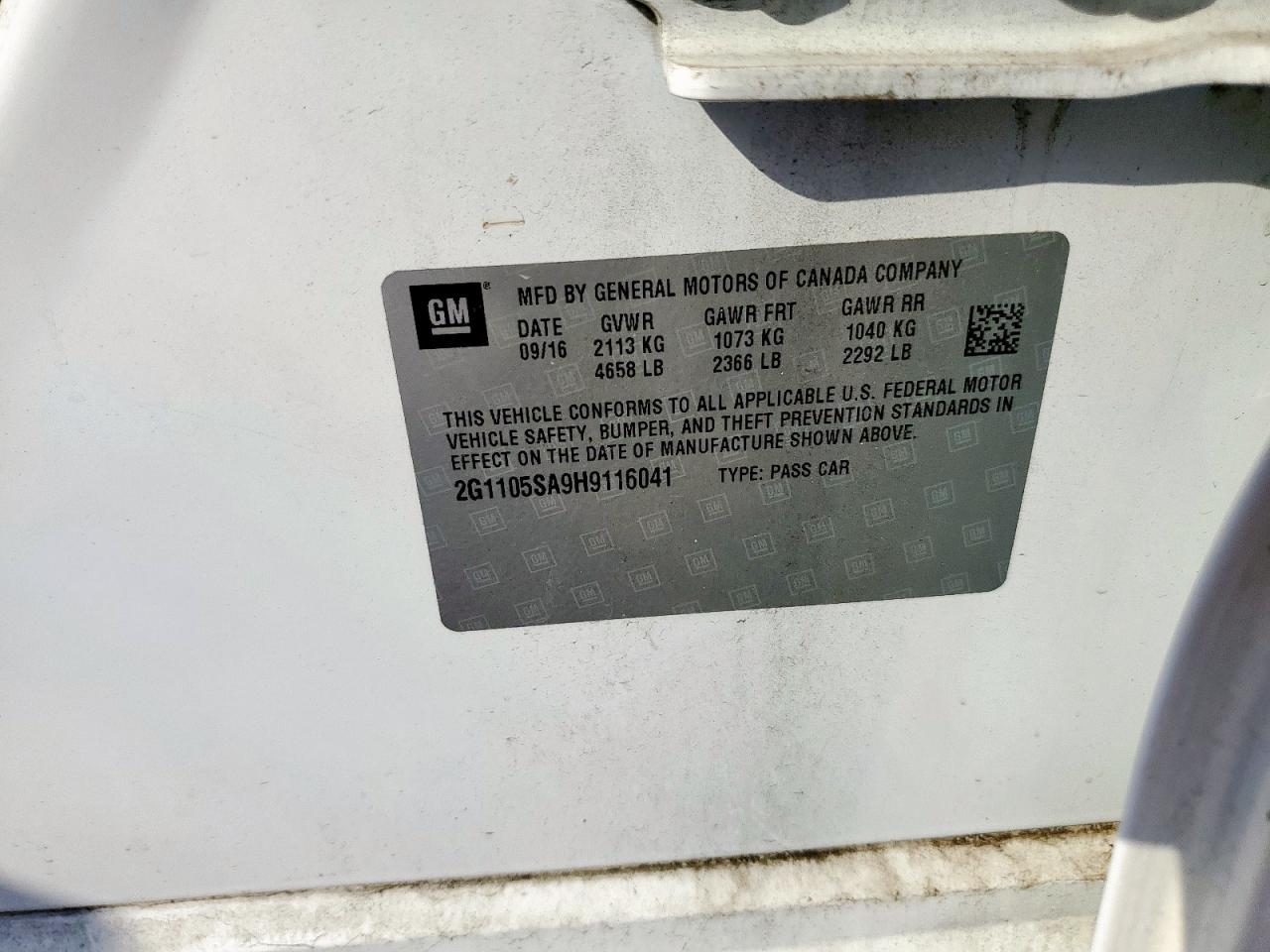 2017 Chevrolet Impala Lt VIN: 2G1105SA9H9116041 Lot: 84485125