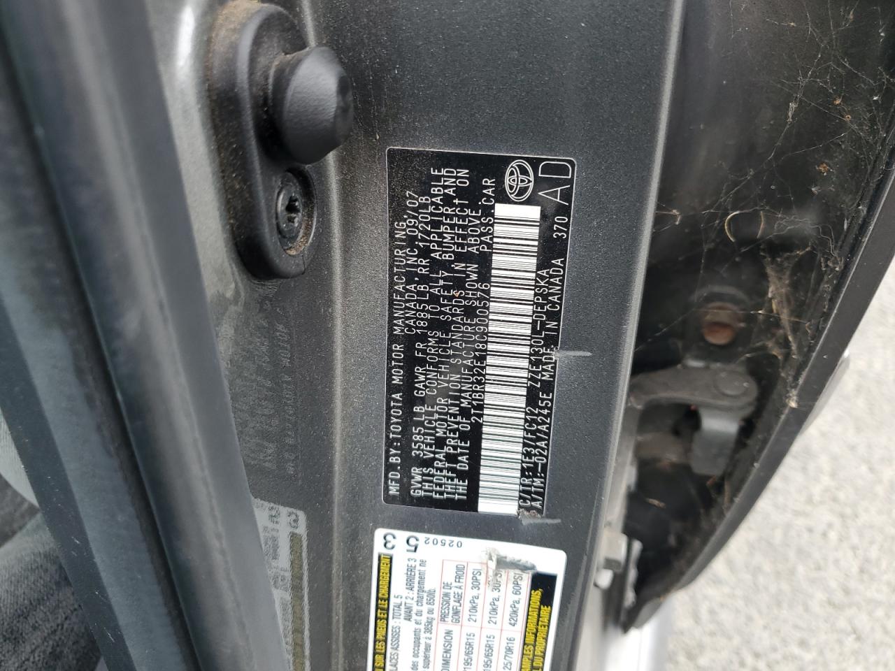 2008 Toyota Corolla Ce VIN: 2T1BR32E18C900576 Lot: 82233985