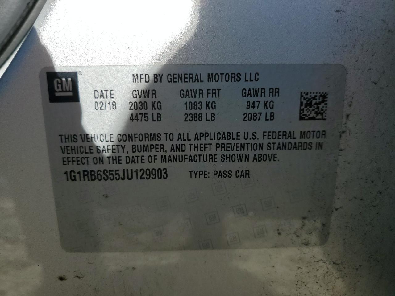 2018 Chevrolet Volt Premier VIN: 1G1RB6S55JU129903 Lot: 89648315