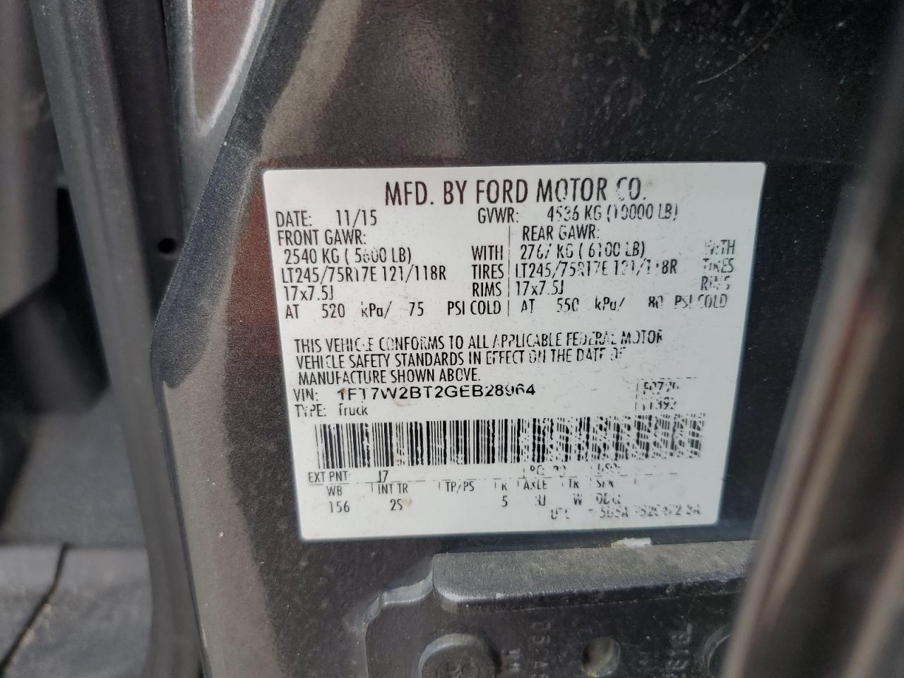 2016 Ford F250 Super Duty VIN: 1FT7W2BT2GEB28964 Lot: 85850155