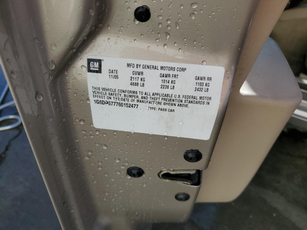 2006 Cadillac Cts Hi Feature V6 VIN: 1G6DP577760152477 Lot: 86869015