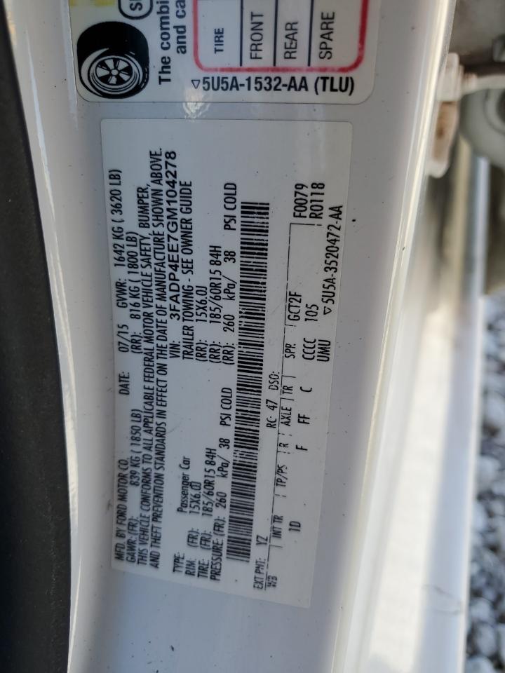 2016 Ford Fiesta Se VIN: 3FADP4EE7GM104278 Lot: 82004305