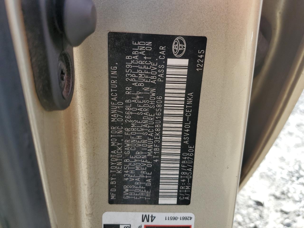 2011 Toyota Camry Base VIN: 4T1BF3EK8BU165806 Lot: 81987355