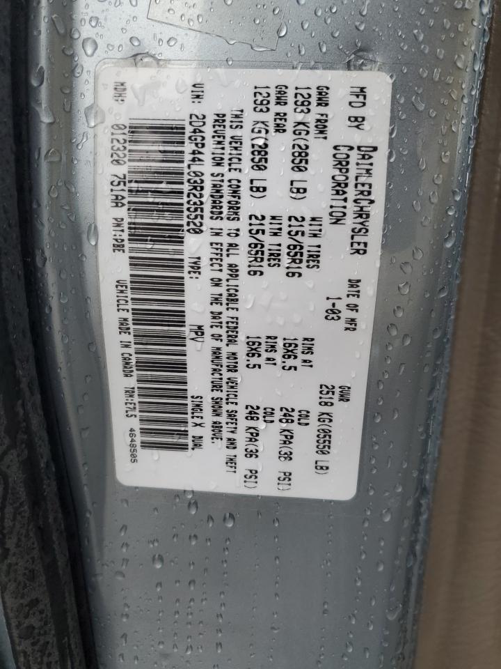 2003 Dodge Grand Caravan Sport VIN: 2D4GP44L03R235520 Lot: 81857745