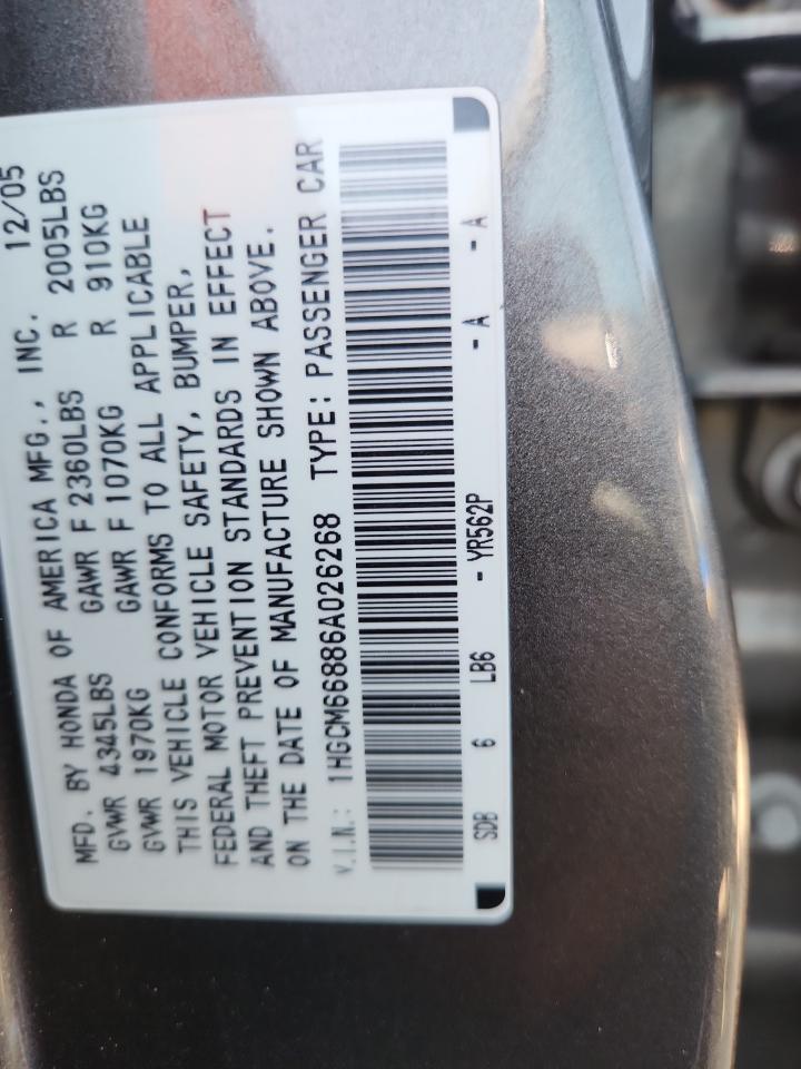 2006 Honda Accord Ex VIN: 1HGCM66886A026268 Lot: 85163065
