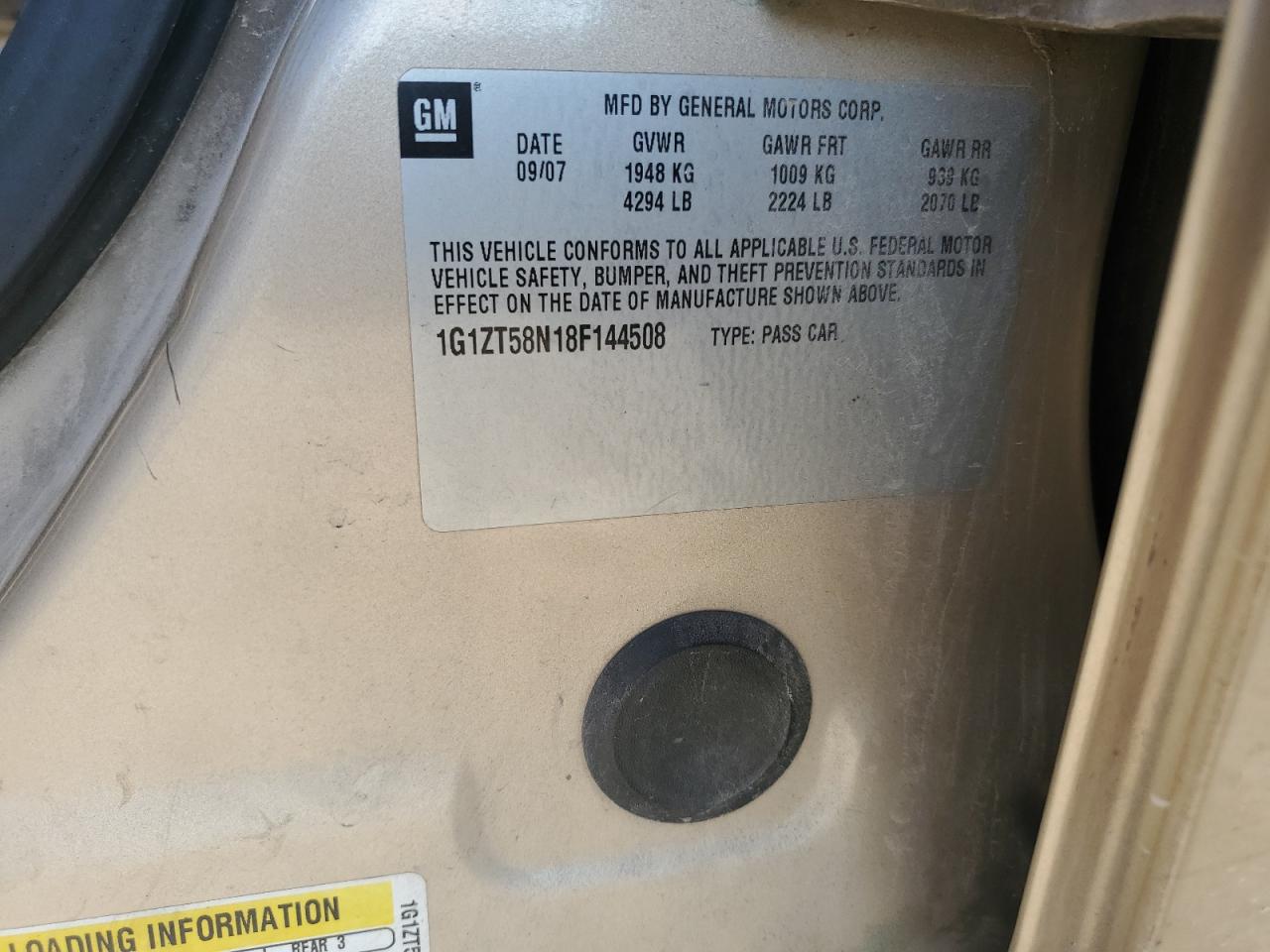 2008 Chevrolet Malibu Lt VIN: 1G1ZT58N18F144508 Lot: 85730325